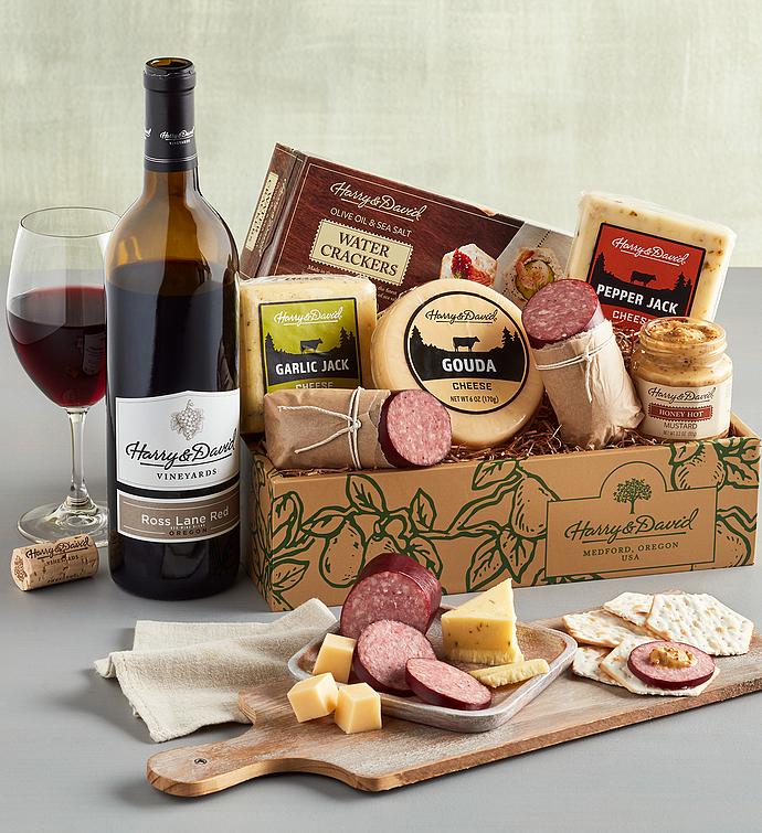 Deluxe Meat and Cheese Gift with Wine